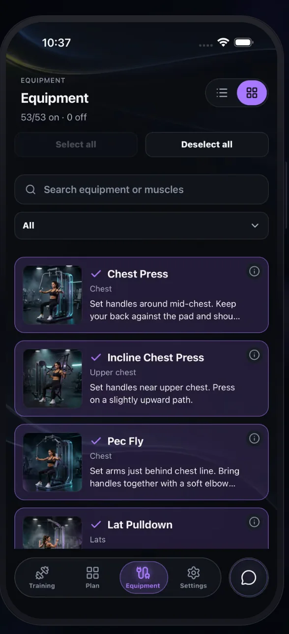 GymTime AI — Biblioteca de aparate
